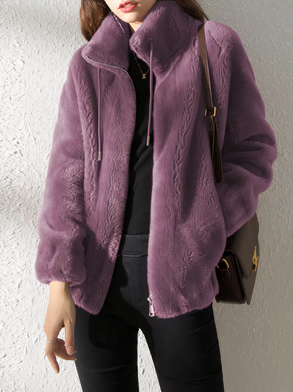 Veste en polaire douce aspect teddy - Col montant - Fermeture éclair