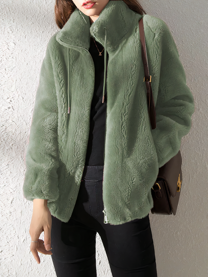 Veste en polaire douce aspect teddy - Col montant - Fermeture éclair