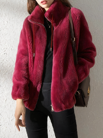 Veste en polaire douce aspect teddy - Col montant - Fermeture éclair