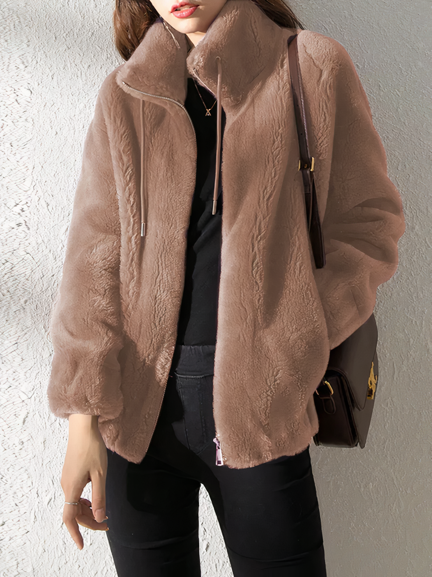 Veste en polaire douce aspect teddy - Col montant - Fermeture éclair
