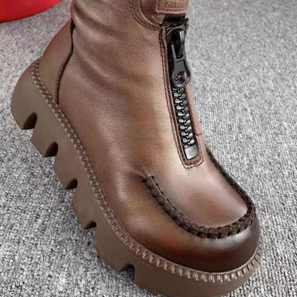 Bottes femme Rétro Cuir Court Chaud