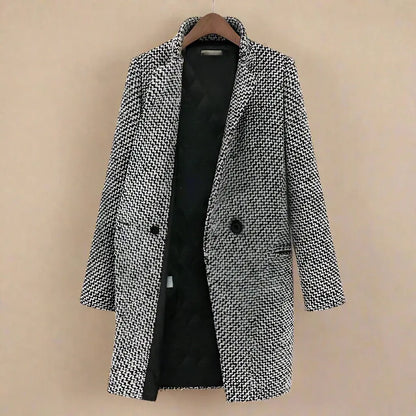 Manteau long élégant à motif pied-de-poule pour femme