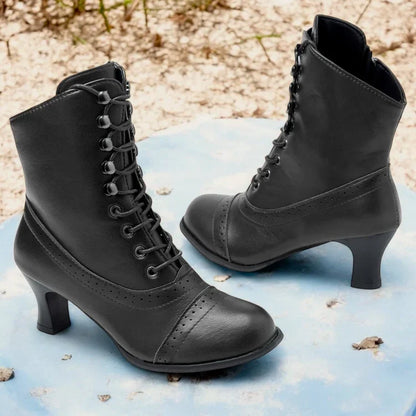 Bottes victoriennes marron à lacets et talon mi-haut pour femme Elegance