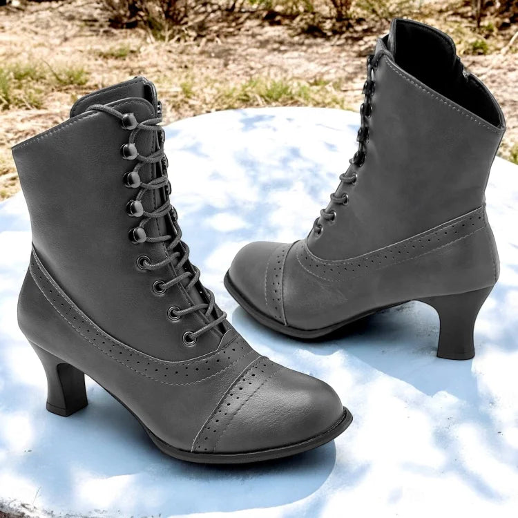 Bottes victoriennes marron à lacets et talon mi-haut pour femme Elegance