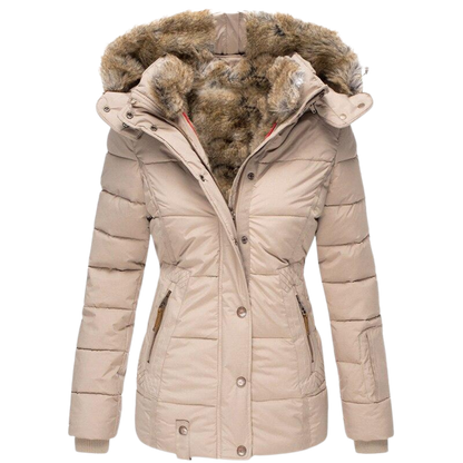 Robe d'hiver chaude | Manteau femme avec col en fourrure et surpiqûres