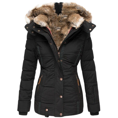Robe d'hiver chaude | Manteau femme avec col en fourrure et surpiqûres