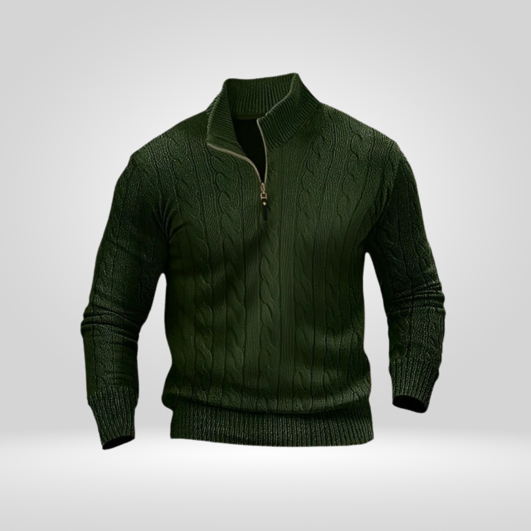 Pull pour homme en tricot torsadé avec demi-fermeture éclair