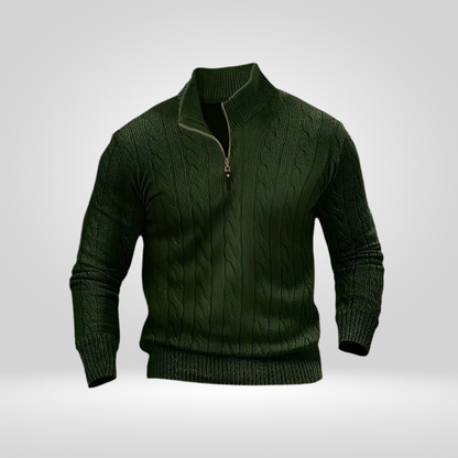Pull pour homme en tricot torsadé avec demi-fermeture éclair