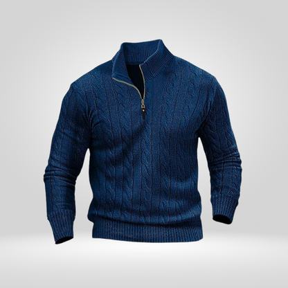 Pull pour homme en tricot torsadé avec demi-fermeture éclair