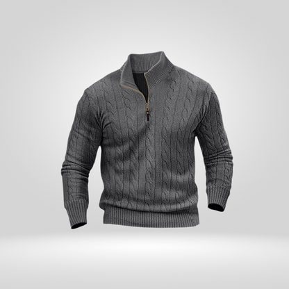 Pull pour homme en tricot torsadé avec demi-fermeture éclair