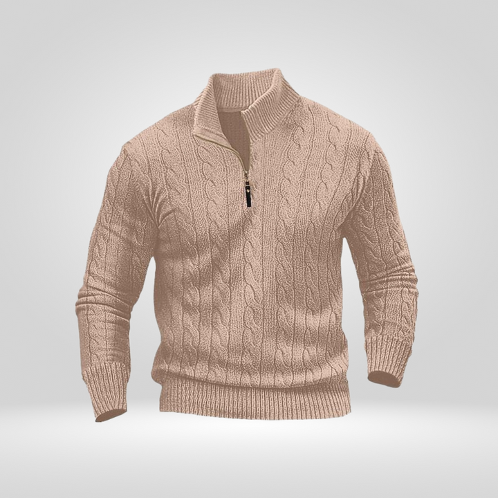 Pull pour homme en tricot torsadé avec demi-fermeture éclair