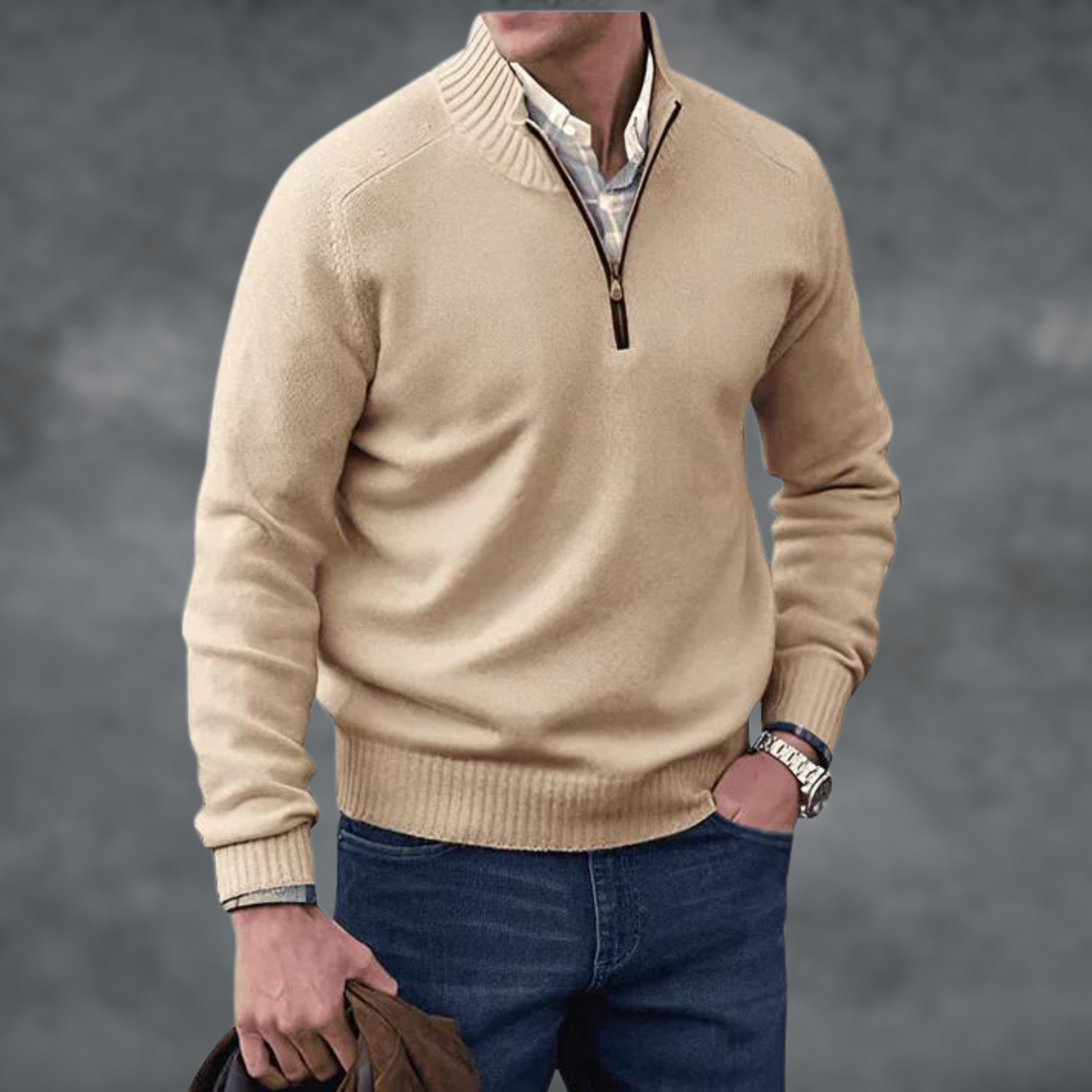 Kaschmir Pullover Stehkragen Reißverschluss - IdealeKleiden