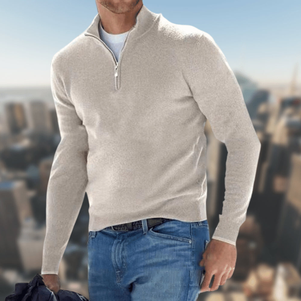 Pull homme à manches longues et quart de zip