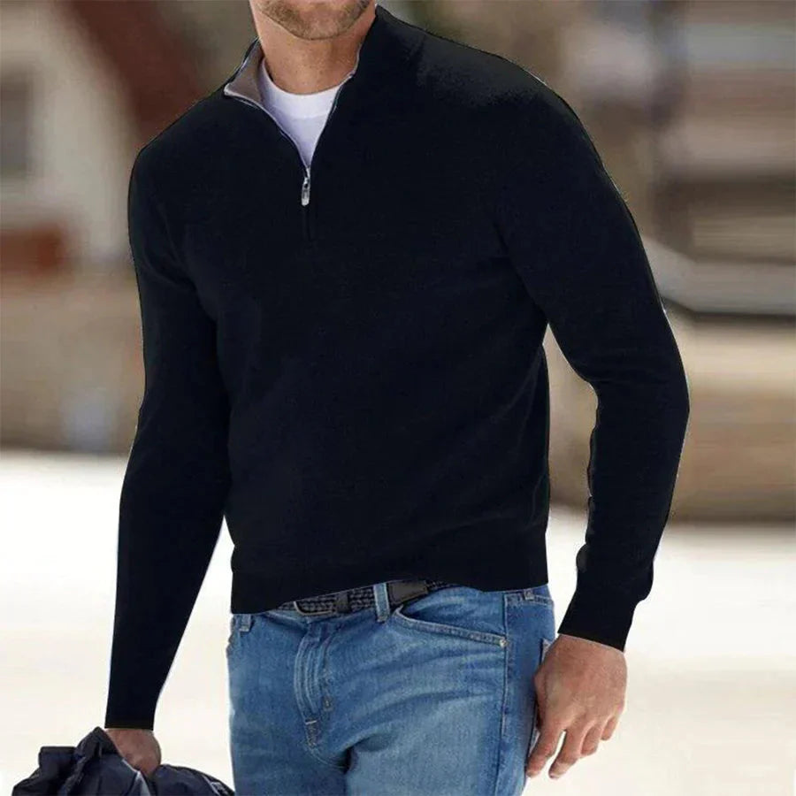 Pull homme à manches longues et quart de zip