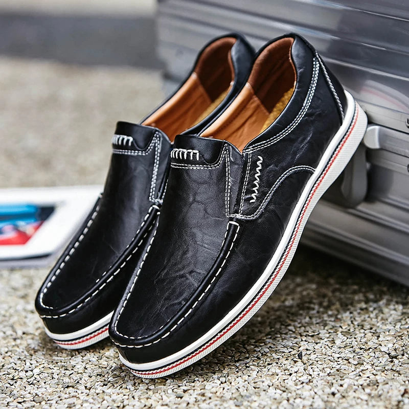 Bequeme Leder Halbschuhe Herren Slip On - IdealeKleiden