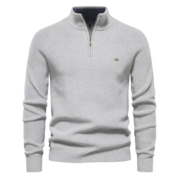Pull tricoté chaud en coton pour homme avec fermeture éclair courte