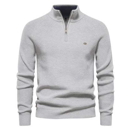 Pull tricoté chaud en coton pour homme avec fermeture éclair courte