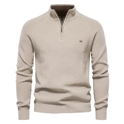 Pull tricoté chaud en coton pour homme avec fermeture éclair courte