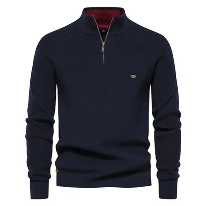 Pull tricoté chaud en coton pour homme avec fermeture éclair courte