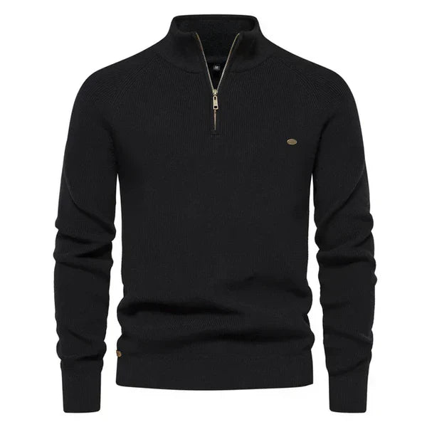 Pull tricoté chaud en coton pour homme avec fermeture éclair courte