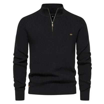 Pull tricoté chaud en coton pour homme avec fermeture éclair courte