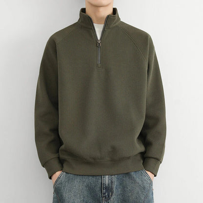 Gerippter Quarter-Zip Pullover Männer Casual - IdealeKleiden