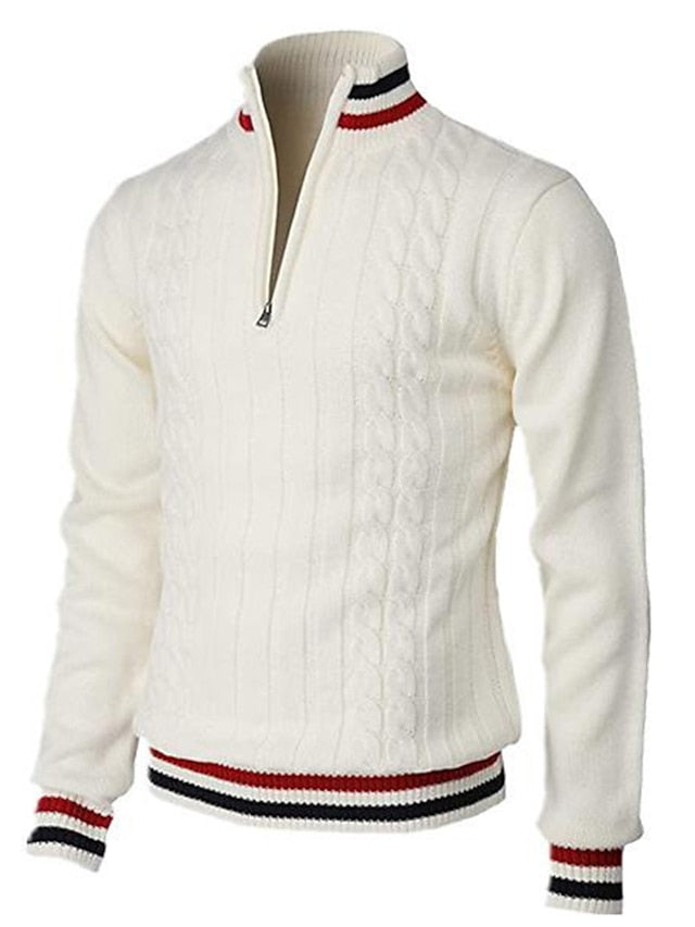 Herren Zopfstrick Pullover Stehkragen - IdealeKleiden