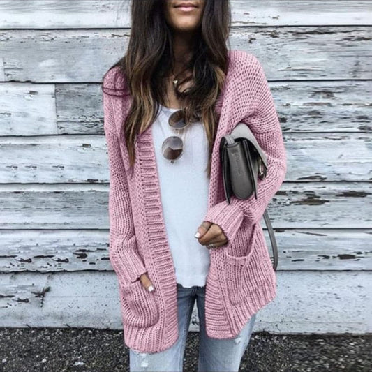 Damen Strickcardigan Langärmlig Mit Taschen - IdealeKleiden
