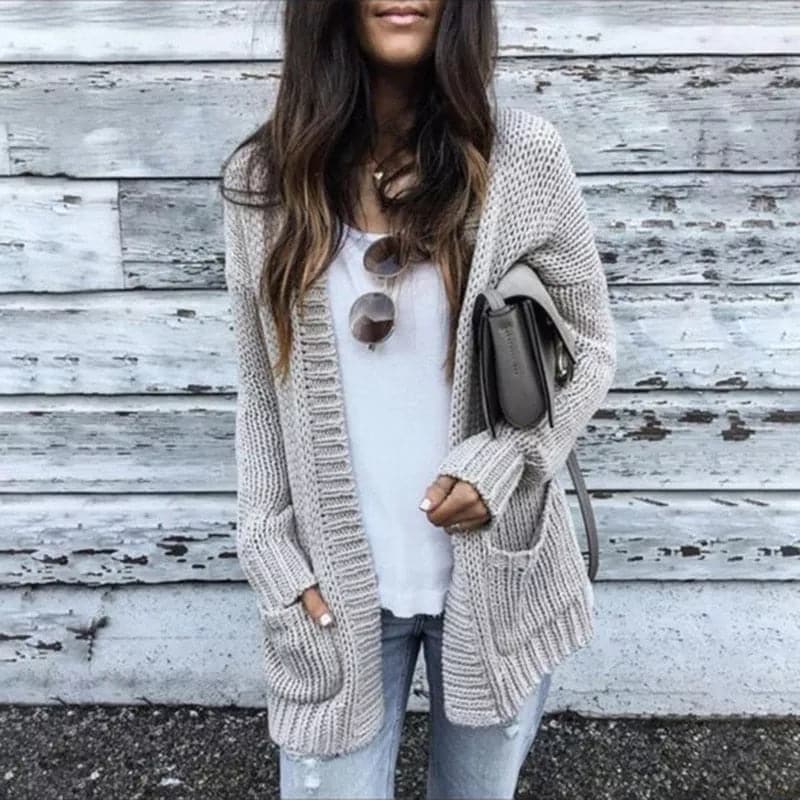 Cardigan en tricot à manches longues pour femmes avec poches