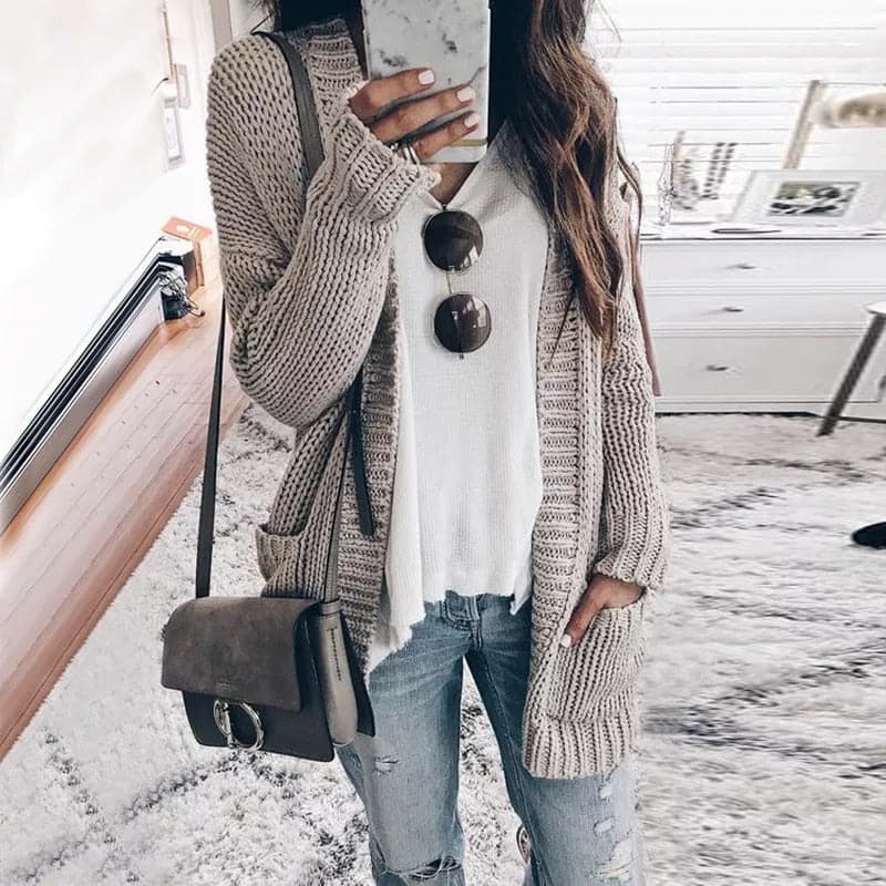 Cardigan en tricot à manches longues pour femmes avec poches