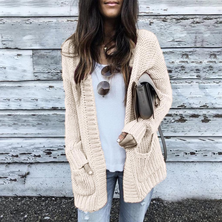 Cardigan en tricot à manches longues pour femmes avec poches
