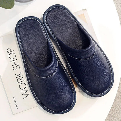 Pantoufles unisexes confortables aspect cuir synthétique