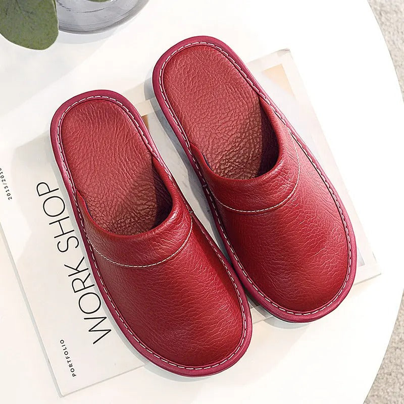 Pantoufles unisexes confortables aspect cuir synthétique