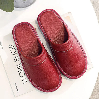 Pantoufles unisexes confortables aspect cuir synthétique