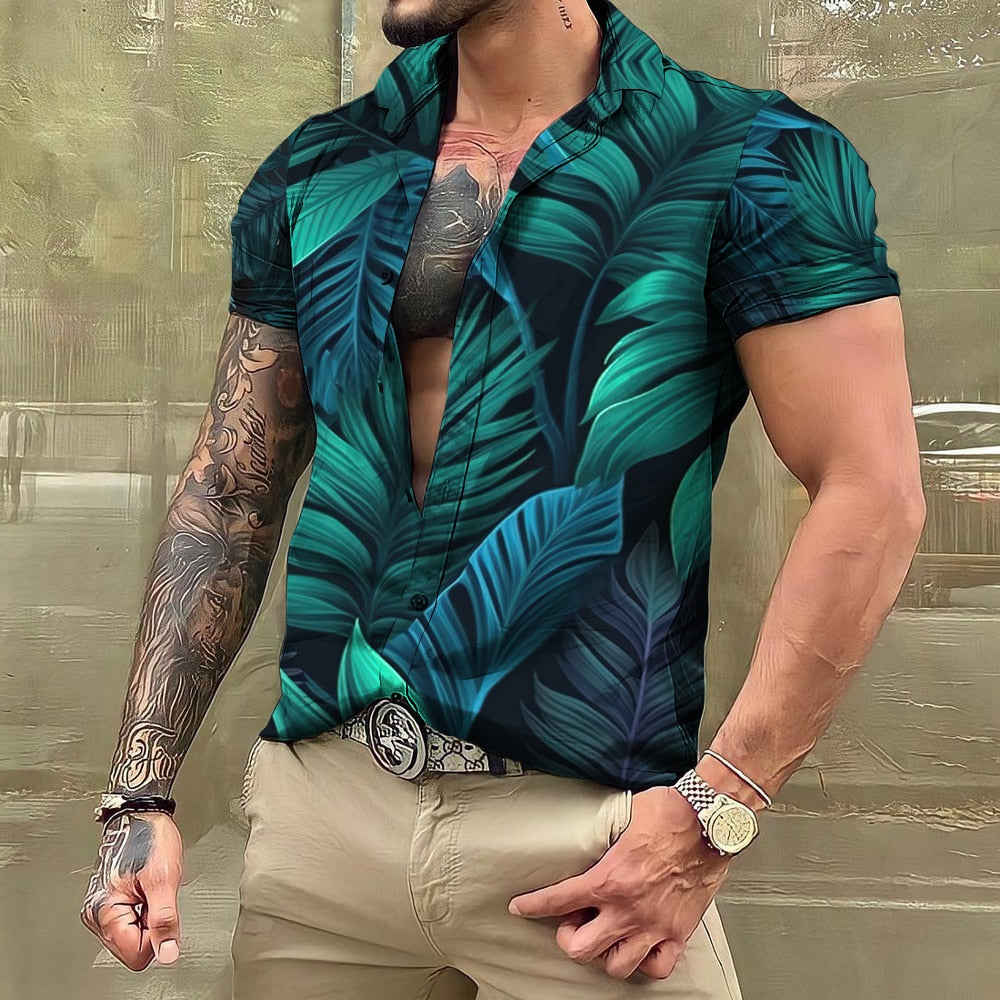 Chemise hawaïenne imprimée à manches courtes pour homme