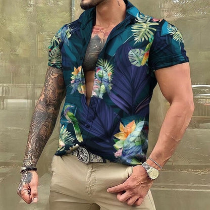 Chemise hawaïenne imprimée à manches courtes pour homme