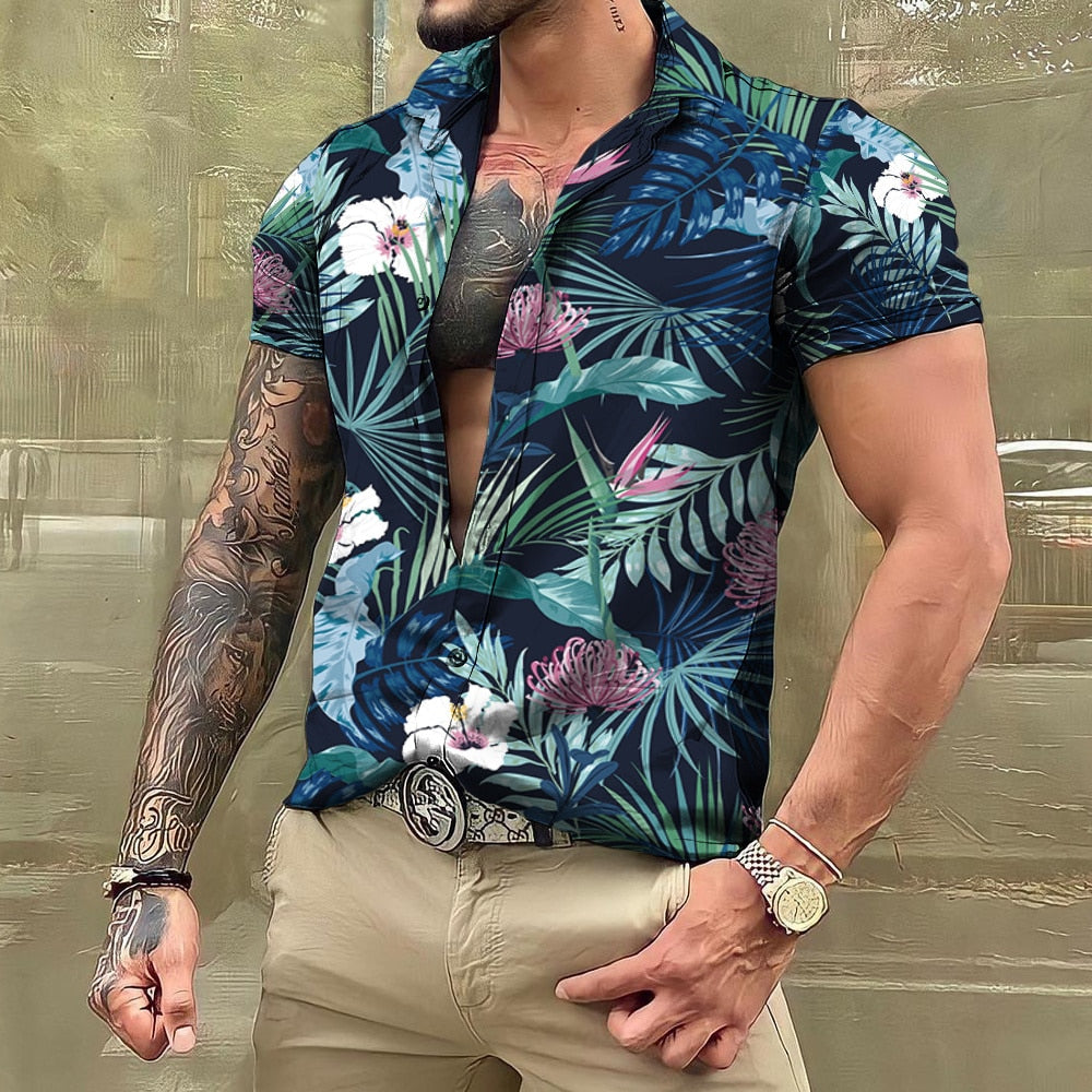 Chemise hawaïenne imprimée à manches courtes pour homme