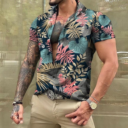 Chemise hawaïenne imprimée à manches courtes pour homme