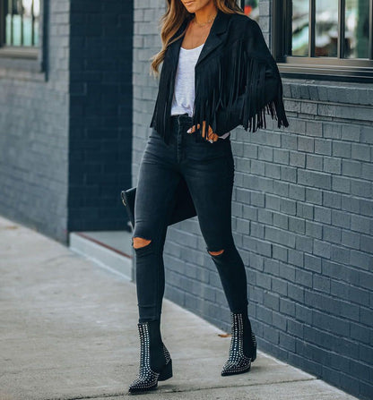 Veste courte à franges tendance