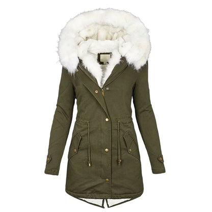 Manteau d'hiver long, parka à capuche, protection pour femmes
