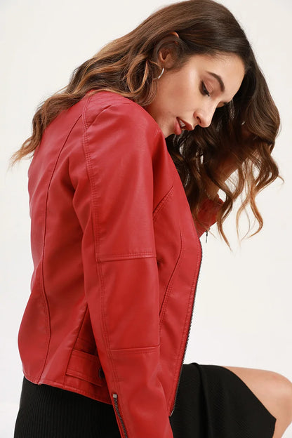 Elegante Lederjacke Frauen Stilvolle Design - IdealeKleiden