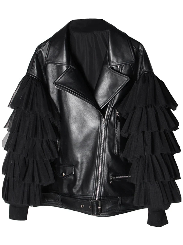Blouson en cuir rouge écarlate pour femme
