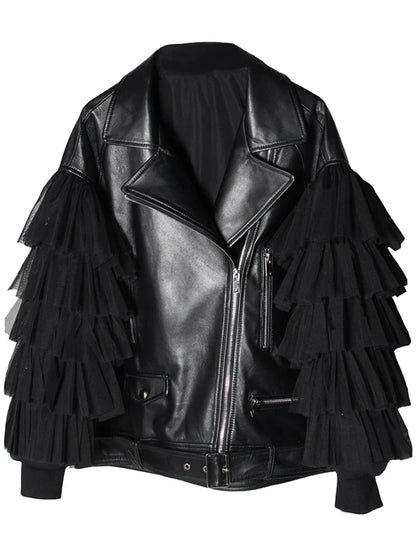 Blouson en cuir rouge écarlate pour femme