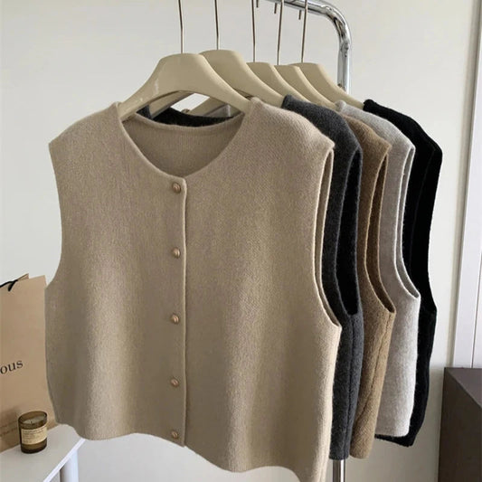 Damen Gilet Ohne Ärmel Mit Knöpfen - IdealeKleiden