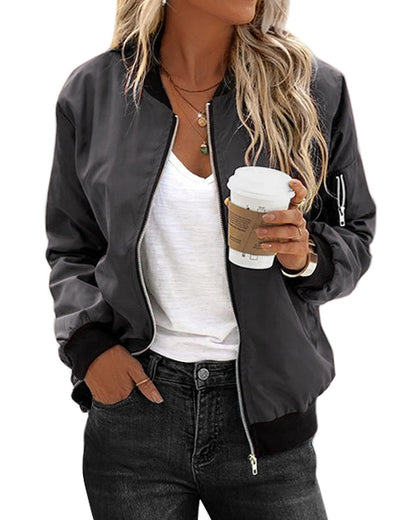 Blouson bombardier moderne pour femme avec poches et fermeture éclair