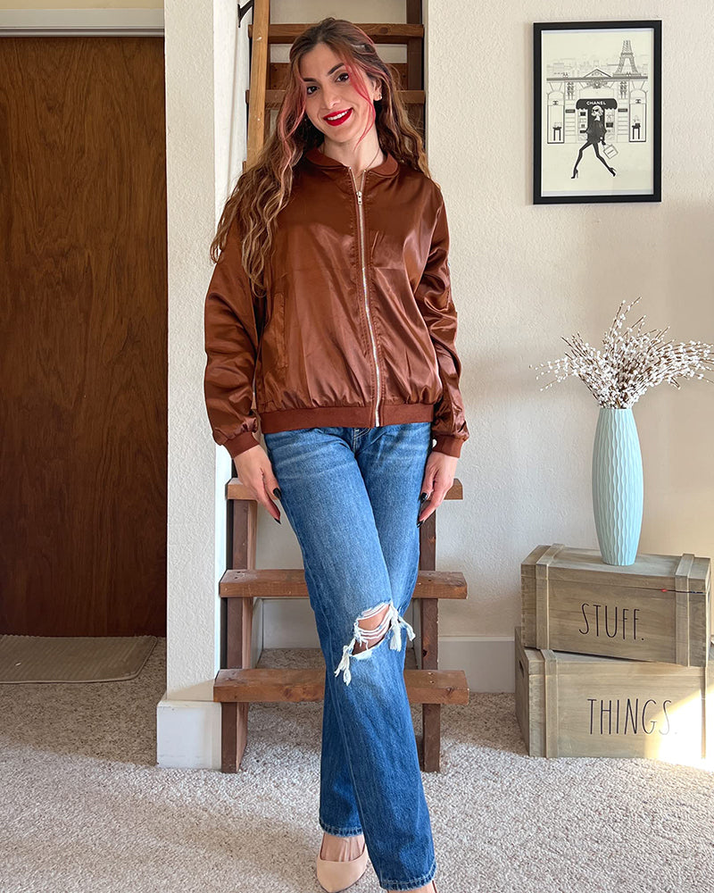 Blouson bombardier moderne pour femme avec poches et fermeture éclair