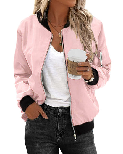 Blouson bombardier moderne pour femme avec poches et fermeture éclair
