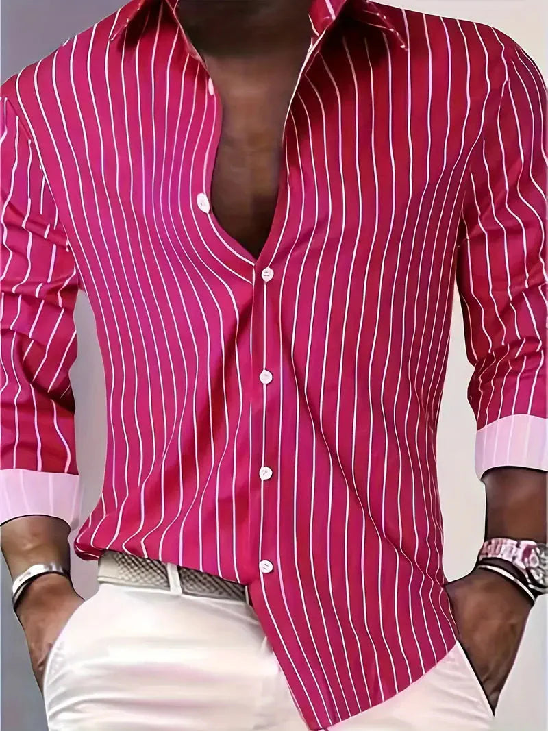 Chemise slim fit à rayures et manches longues