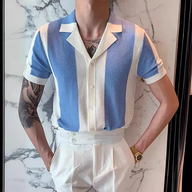 Herren Polohemd Kurzarm Streifen Design - IdealeKleiden