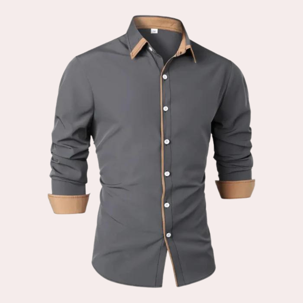 Chemise à manches longues boutonnée pour homme avec col élégant